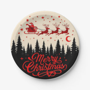 Santa's Sleigh Merry Christmas Forest Scene Art" Paper Plates
