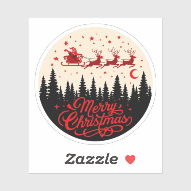 Santa's Sleigh Merry Christmas Forest Scene Art" Sticker (Sheet)