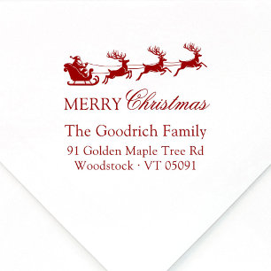 Santa's Sleigh Merry Christmas Return Address Rubber Stamp