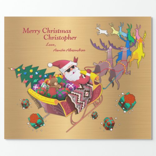 Santas Sleigh Merry Christmas Vintage Personalize Wrapping Paper