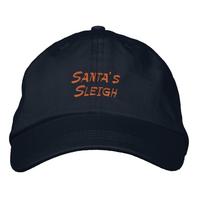 Santa's Sleigh Navy Custom Adjustable-Hat Holiday  Embroidered Baseball Cap (Front)