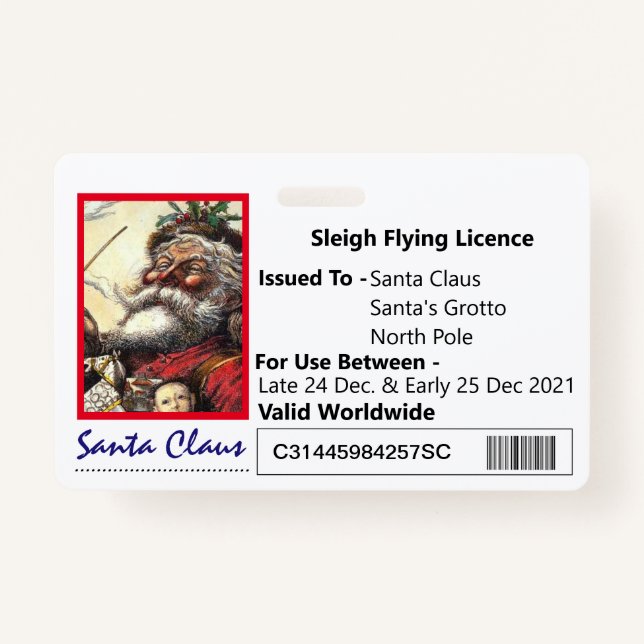 Santa's Sleigh Novelty Licence For Kids Badge (Front)