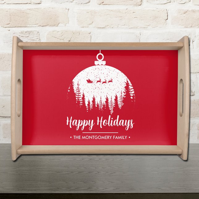 Santa's Sleigh on Red Personalized Serving Tray (Creator Uploaded)