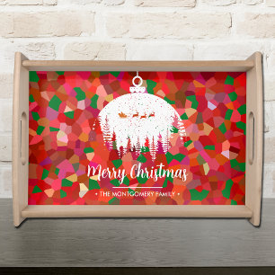 Santa's Sleigh Ornament Personalized Serving Tray