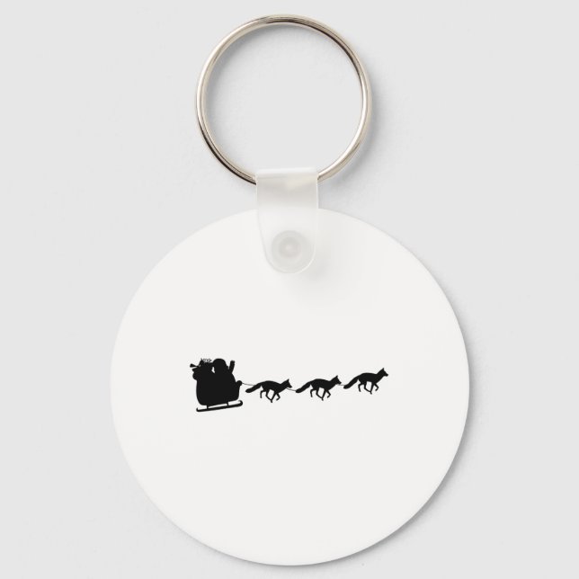 Santas Sleigh Pulled By Foxes - Fox Christmas  Keychain (Front)