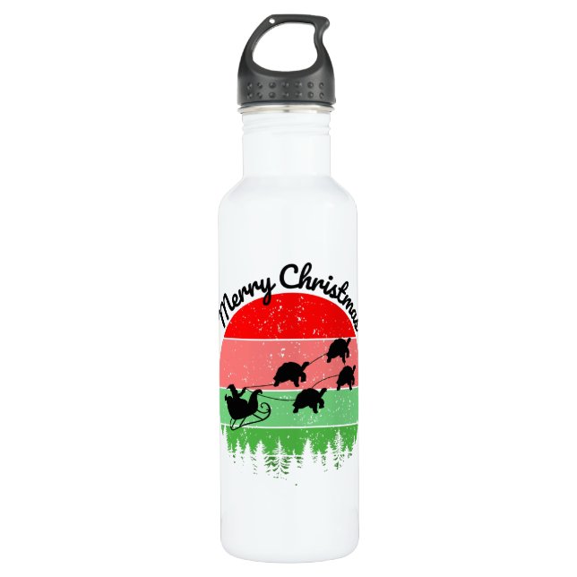 Santas Sleigh pulled by tortoises Stainless Steel Water Bottle (Front)