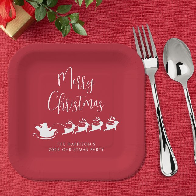 Santas Sleigh Red Christmas Party Paper Plates (Creator Uploaded)