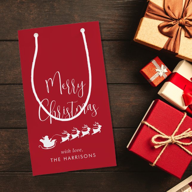 Santas Sleigh Red Merry Christmas  Small Gift Bag (Creator Uploaded)
