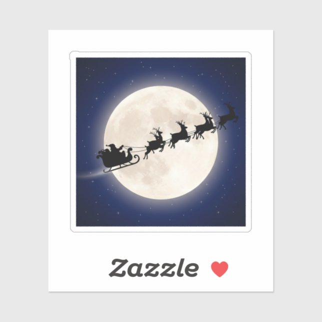 Santa's Sleigh & Reindeer Silhouette Over Moon Sticker (Sheet)