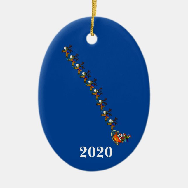 Santa's Sleigh Reindeer with Masks Xmas Ornament (Front)