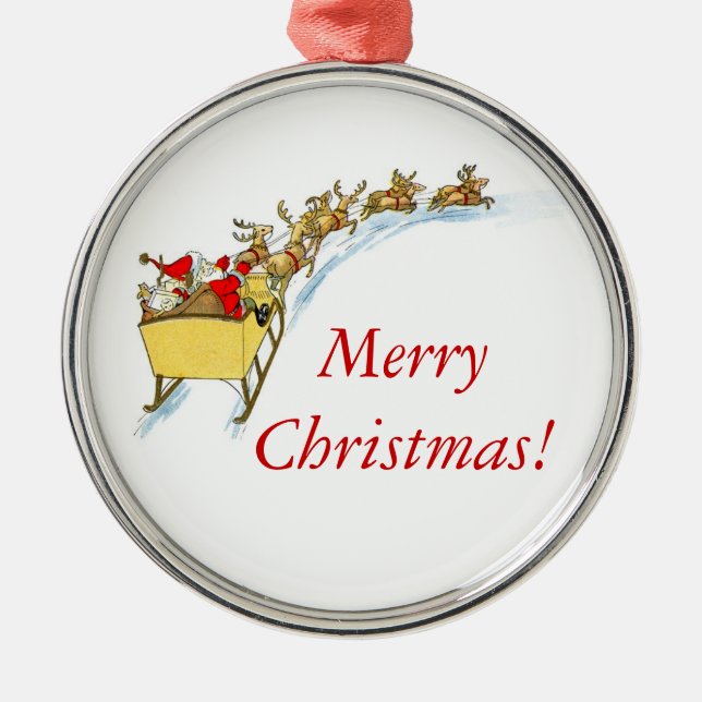 Santa's Sleigh Ride Metal Ornament (Front)