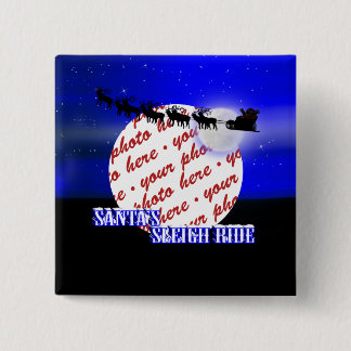 Santa's Sleigh Ride Photo Frame Pinback Button