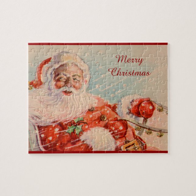 Santas Sleigh Ride Vintage Christmas Kids Jigsaw Puzzle (Horizontal)