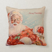 Santas Sleigh Ride Vintage Christmas Pillow