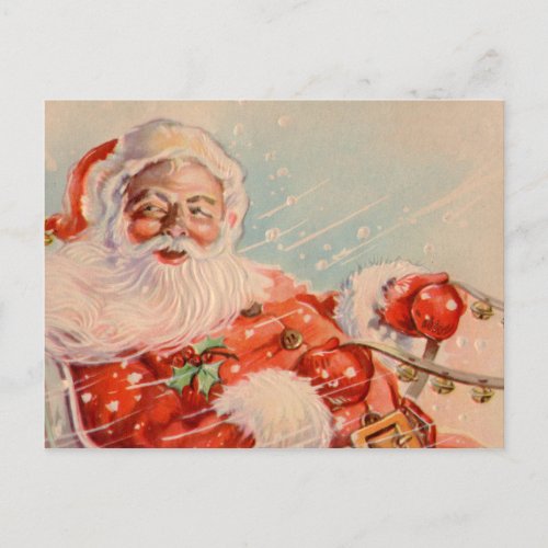 Santas Sleigh Ride Vintage Postcard