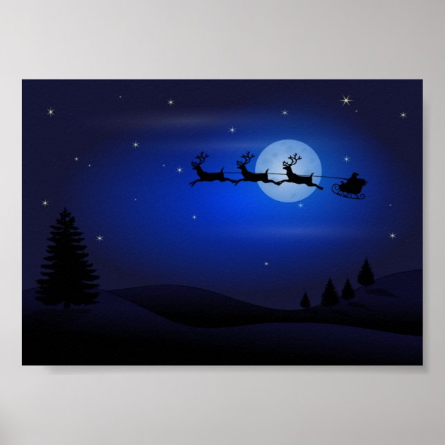 Santa's Sleigh Riding Over The Moon Poster (Front)
