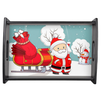 Santas Sleigh, Santa and Snowman Serving Tray
