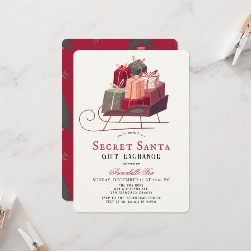 Santas Sleigh Secret Santa Gift Exchange Holiday Invitation