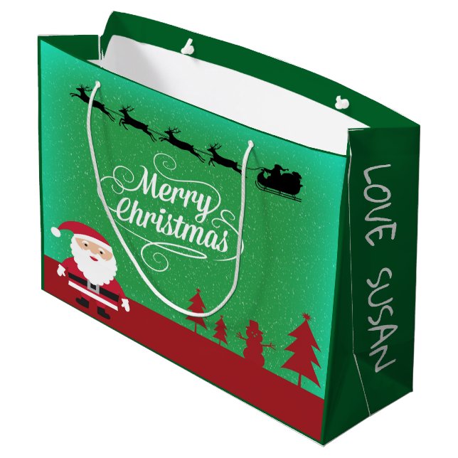 Santa's Sleigh & Snowy Pines Large Gift Bag (Back Angled)