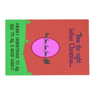 Santa's Sleigh Soars With His Reindeer Crew Red/Gr Placemat