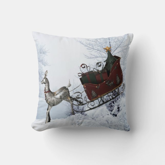 Santas Sleigh Throw Pillow (Front)