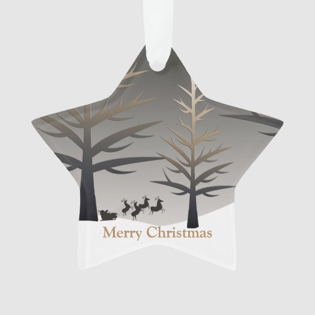 Santa's Sleigh Tree Silhouette Elegant Christmas Ornament (Front)