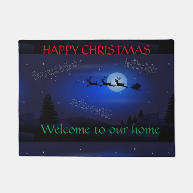 Santa's Sleigh welcome mat. Customizable words. Doormat (Front)