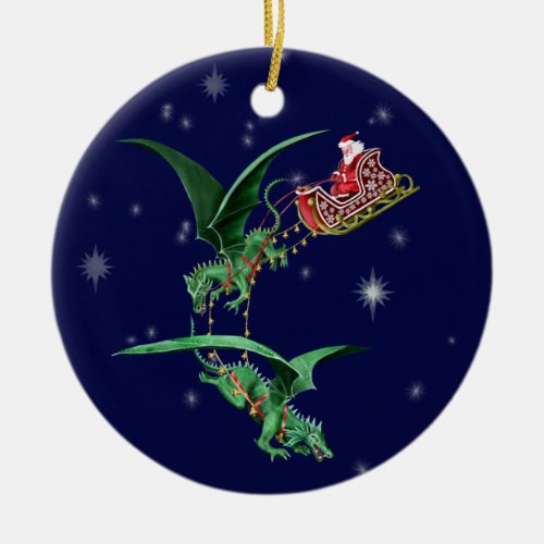 Santas Sleigh with Dragons Ceramic Ornament