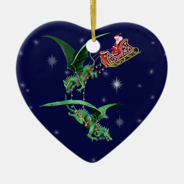 Santa's Sleigh with Dragons Ceramic Ornament (Front)