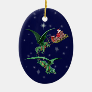 Santa's Sleigh with Dragons Ceramic Ornament