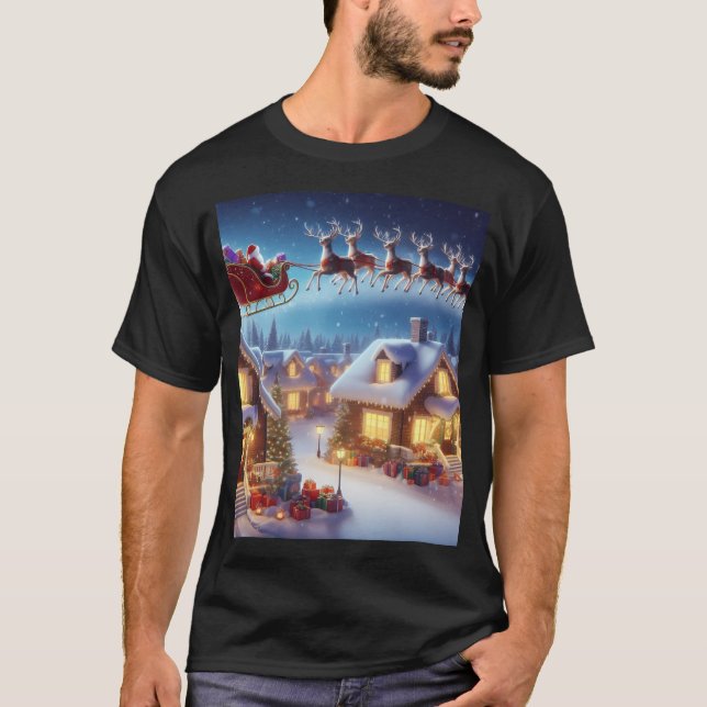 Santa'S Sleigh With Reindeer T-Shirt (Front)