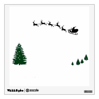 santas sleigh with reindeers & fir tree wall decal