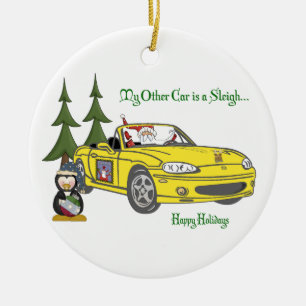 Santa's Sleigh-Yellow Ceramic Ornament