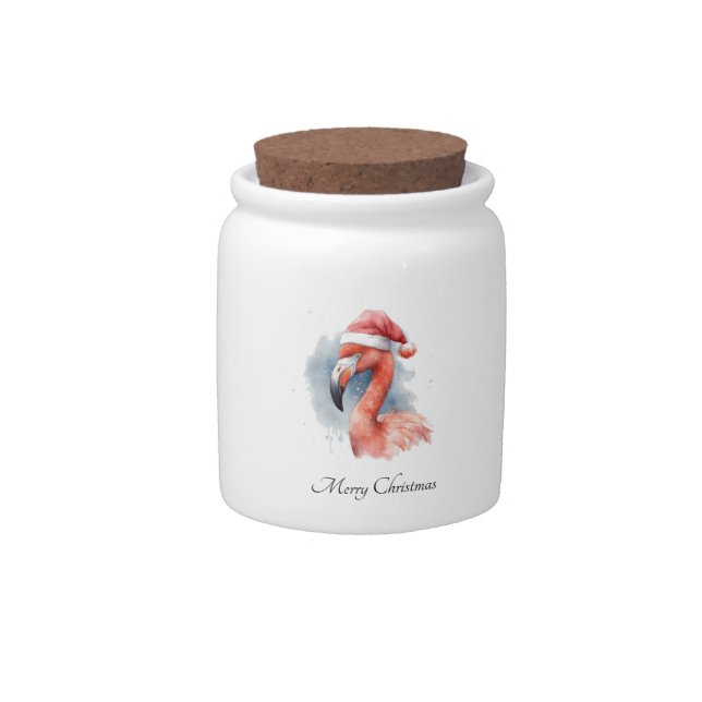 Santa's Snowbird Flamingo, custom Candy Jar (Front)
