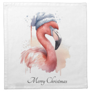 Santa's Snowbird Flamingo, custom Cloth Napkin