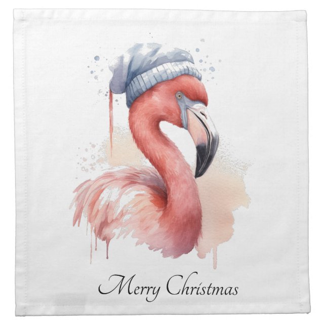 Santa's Snowbird Flamingo, custom Cloth Napkin (Front)