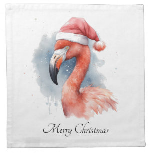 Santa's Snowbird Flamingo, custom Cloth Napkin
