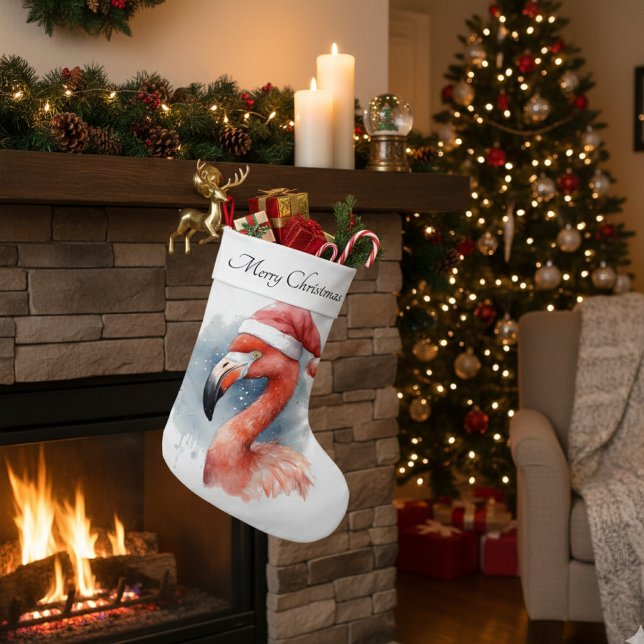 Santa's Snowbird Flamingo, custom Large Christmas Stocking (Creator Uploaded)