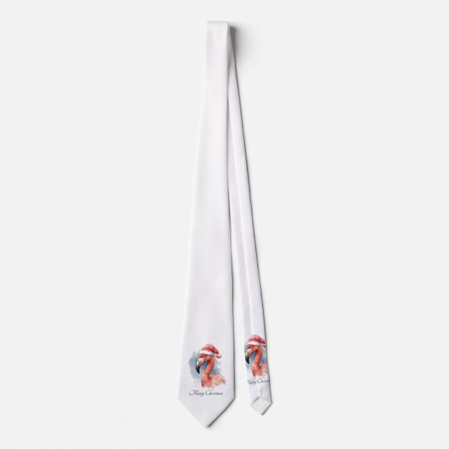 Santa's Snowbird Flamingo, custom Neck Tie (Front)