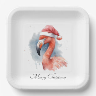 Santa's Snowbird Flamingo, custom Paper Plates