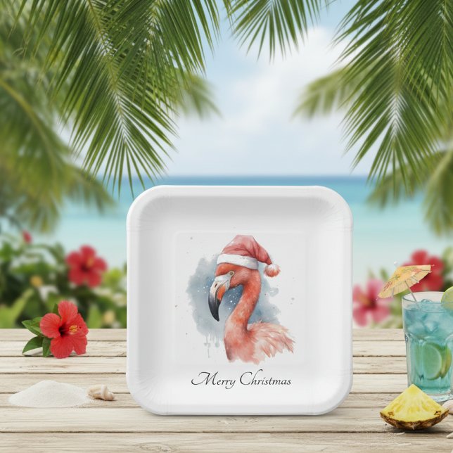 Santa's Snowbird Flamingo, custom Paper Plates (Creator Uploaded)