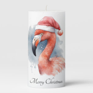 Santa's Snowbird Flamingo, custom Pillar Candle