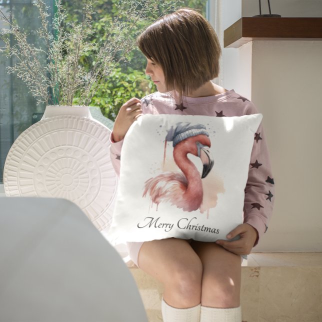 Santa's Snowbird Flamingo, custom Throw Pillow (Creator Uploaded)