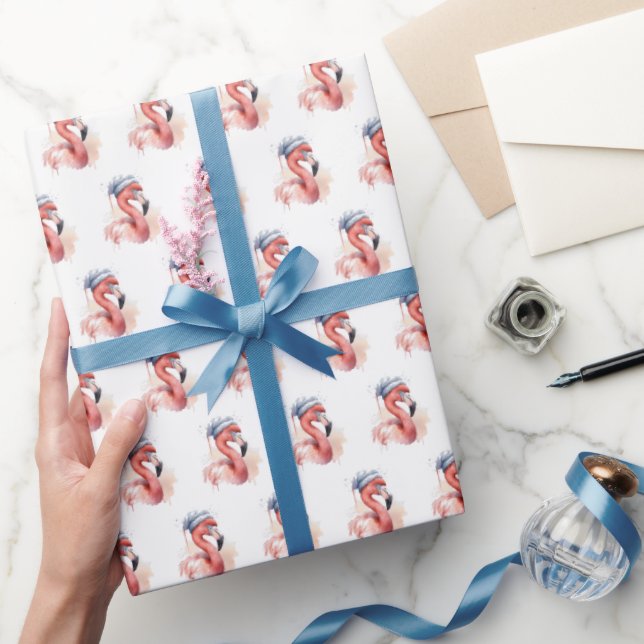 Santa's Snowbird Flamingo Wrapping Paper (Gifting)