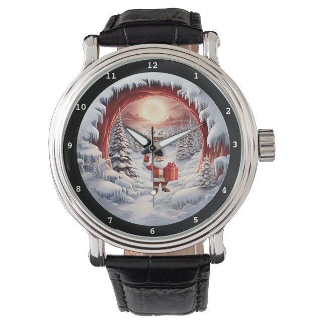 Santa's Snowy Moonlit Gift Wristwatch (Front)