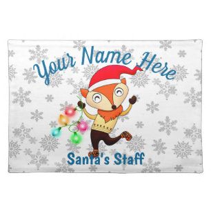 Santa's Staff Member Dancing Fox Christmas Custom Cloth Placemat