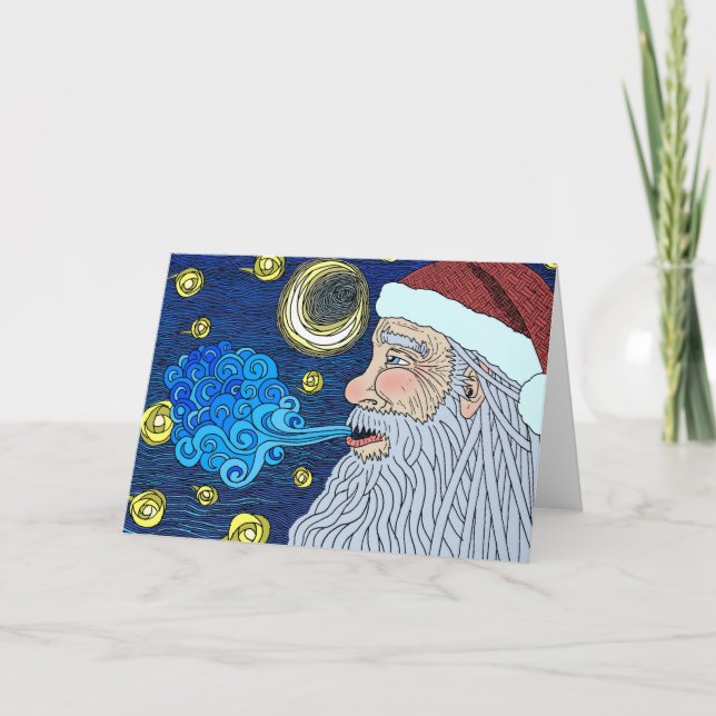 Santa's Starry Night in color Holiday Card (Front)