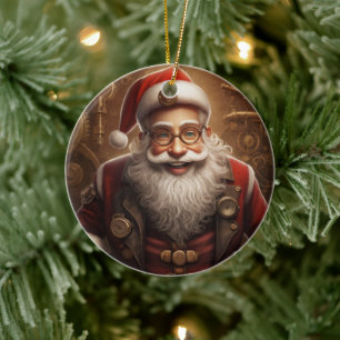 Santa's Steampunk Christmas Ceramic Ornament