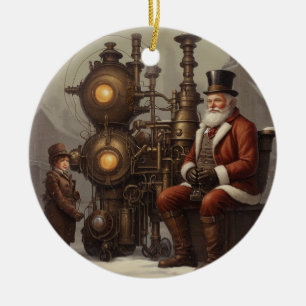 Santa's Steampunk Christmas Ceramic Ornament