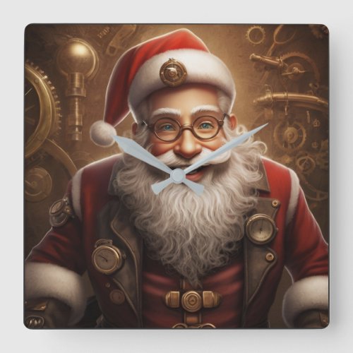 Santas Steampunk Christmas Square Wall Clock